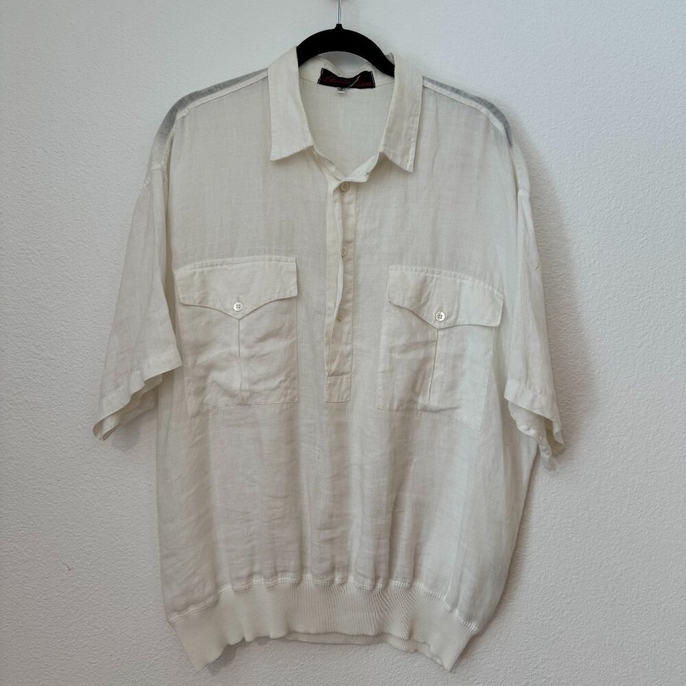 Brioni Roma Cream Linen Half-Placket Shirt